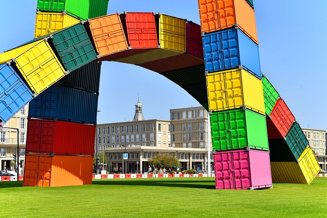 Frankreich, Seine Maritime, Le Havre, von Auguste Perret wiederaufgebaute Stadt, von der UNESCO zum Weltkulturerbe erklärt, Southampton-Kai, Vincent Ganivets ikonische Catene de Containers