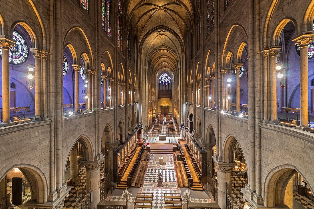 Frankreich, Paris, Weltkulturerbe der UNESCO, Stadtinsel, das Kirchenschiff der Kathedrale Notre-Dame