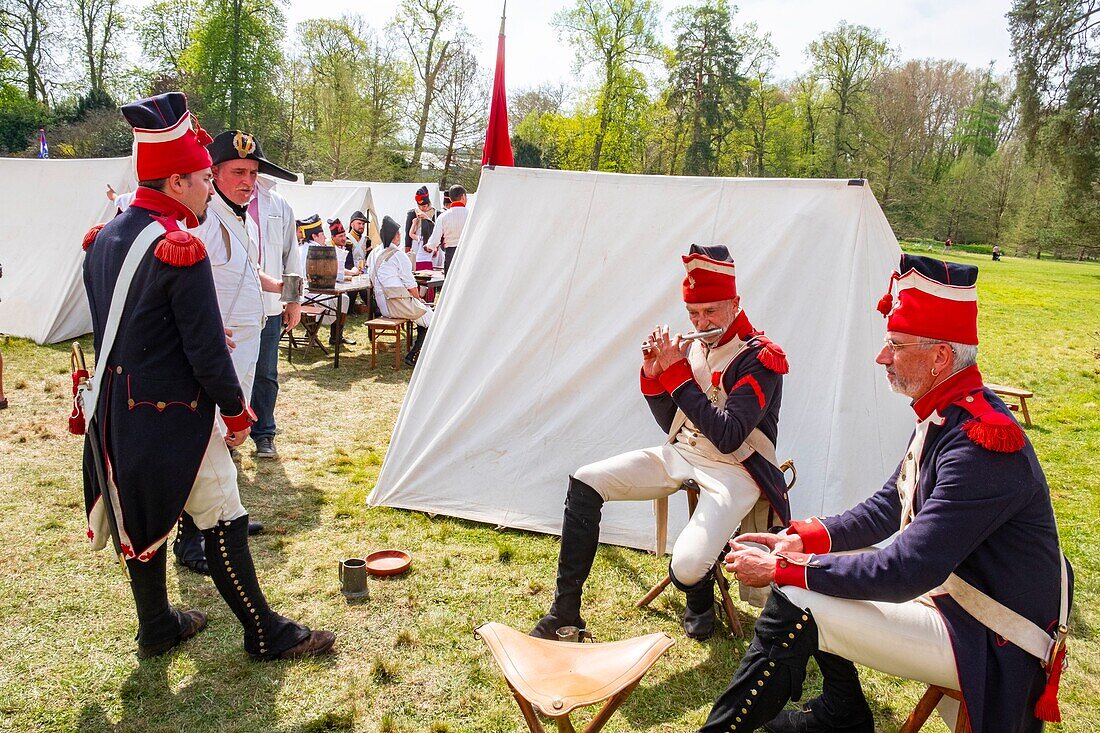 France, Seine et Marne, castle of Fontainebleau, historical reconstruction of the stay of Napoleon 1st and Josephine in 1809, the bivouac of the soldiers