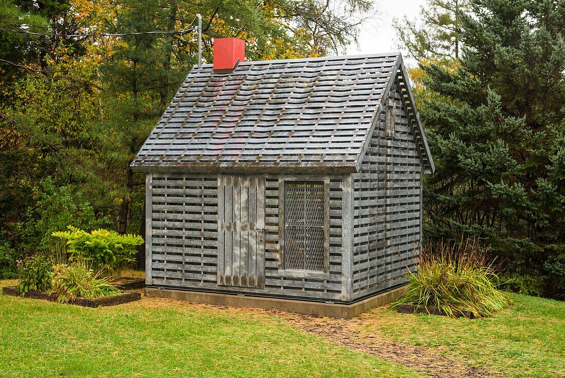 Canada, Nova Scotia, Marshalltown, memorial to painter Maude Lewis on the site of her actual house, now on display at the Art Gallery of Nova Scotia in Halifax