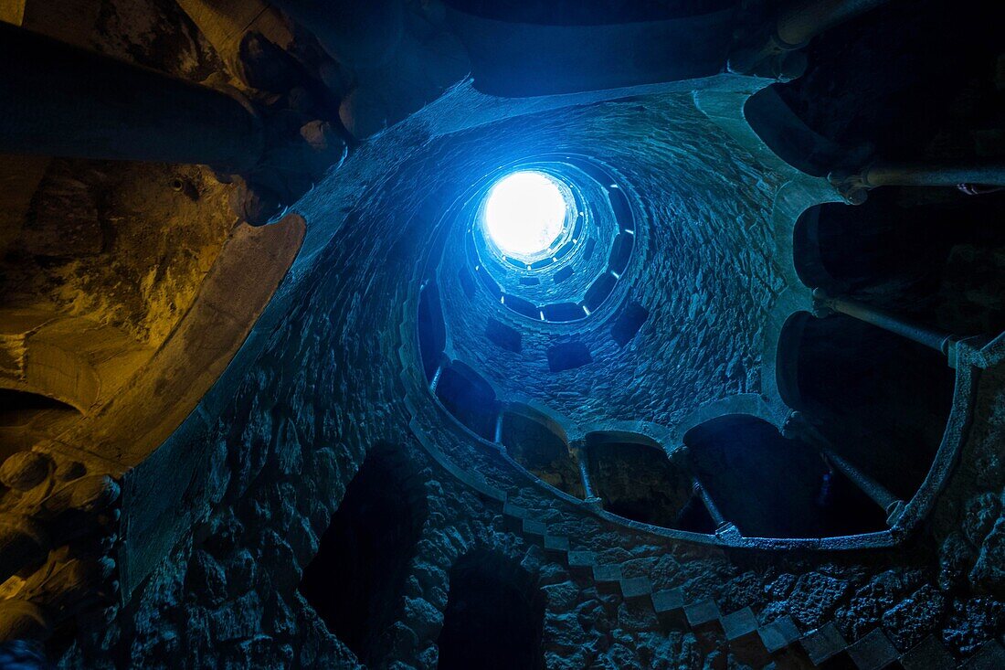 Portugal, Sintra, Quinta da Regaleira, reversed tower, once used as initiatic well