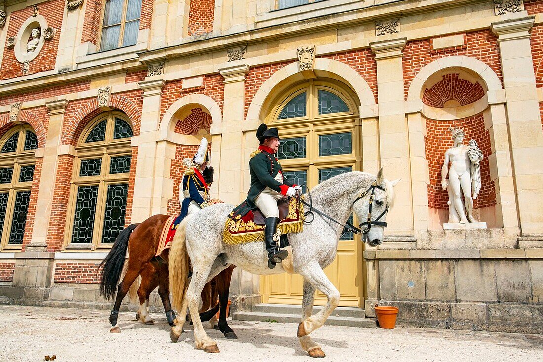 France, Seine et Marne, castle of Fontainebleau, historical reconstruction of the residence of Napoleon 1st and Josephine in 1809, Emperor Napoleon on horseback