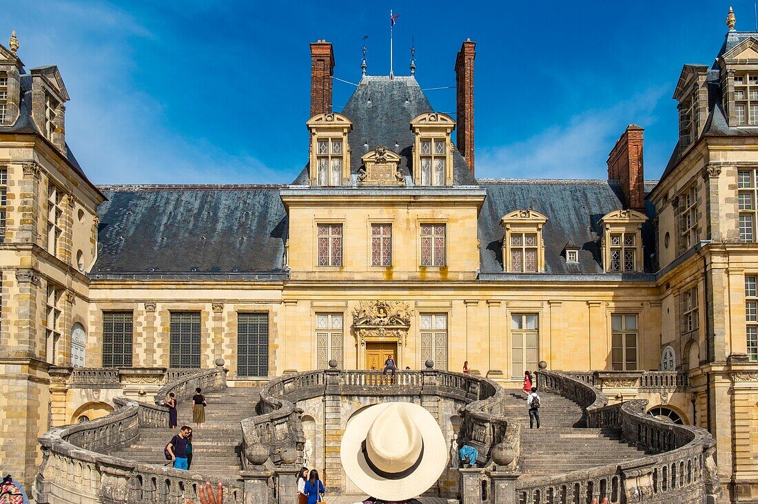 France, Seine et Marne, castle of Fontainebleau, the staircase in Horseshoe