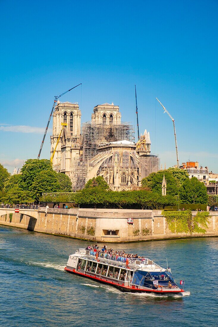 Frankreich, Paris, Weltkulturerbe der UNESCO, Ile de la Cite, Kathedrale Notre Dame und ein Flugboot