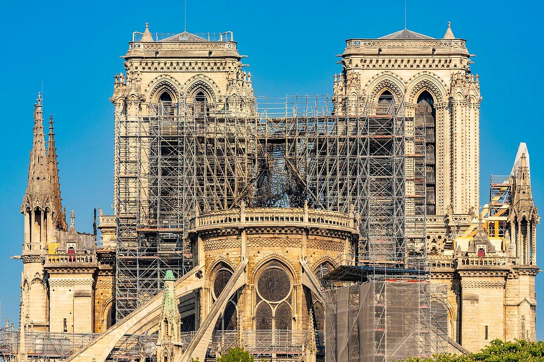 Frankreich, Paris, UNESCO-Welterbe, Ile de la Cite, Kathedrale Notre Dame, Baugerüst