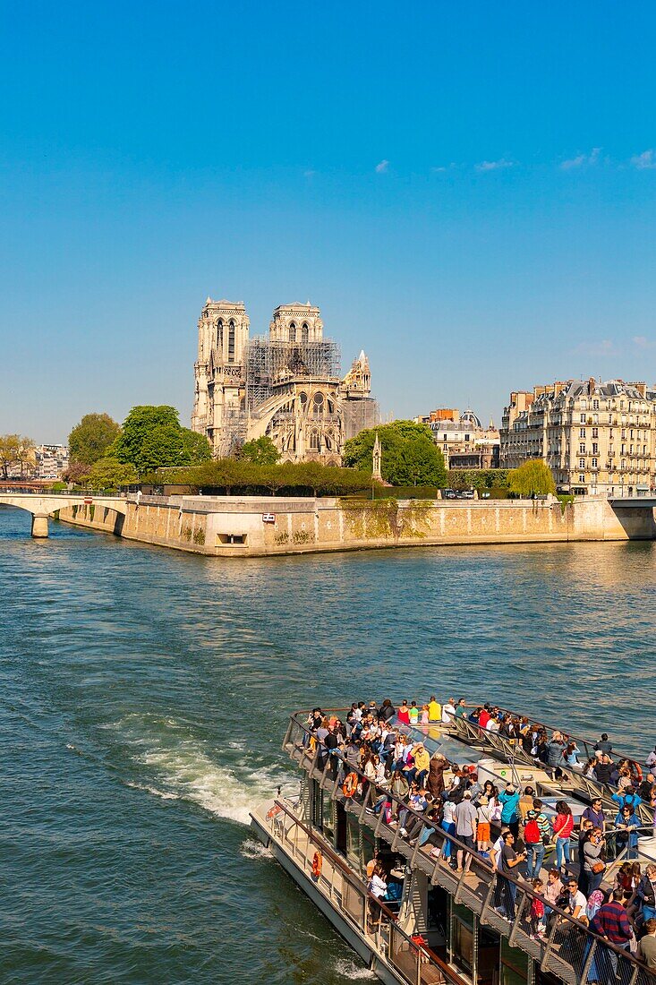 Frankreich, Paris, Weltkulturerbe der UNESCO, Ile de la Cite, Kathedrale Notre Dame und ein Flugboot