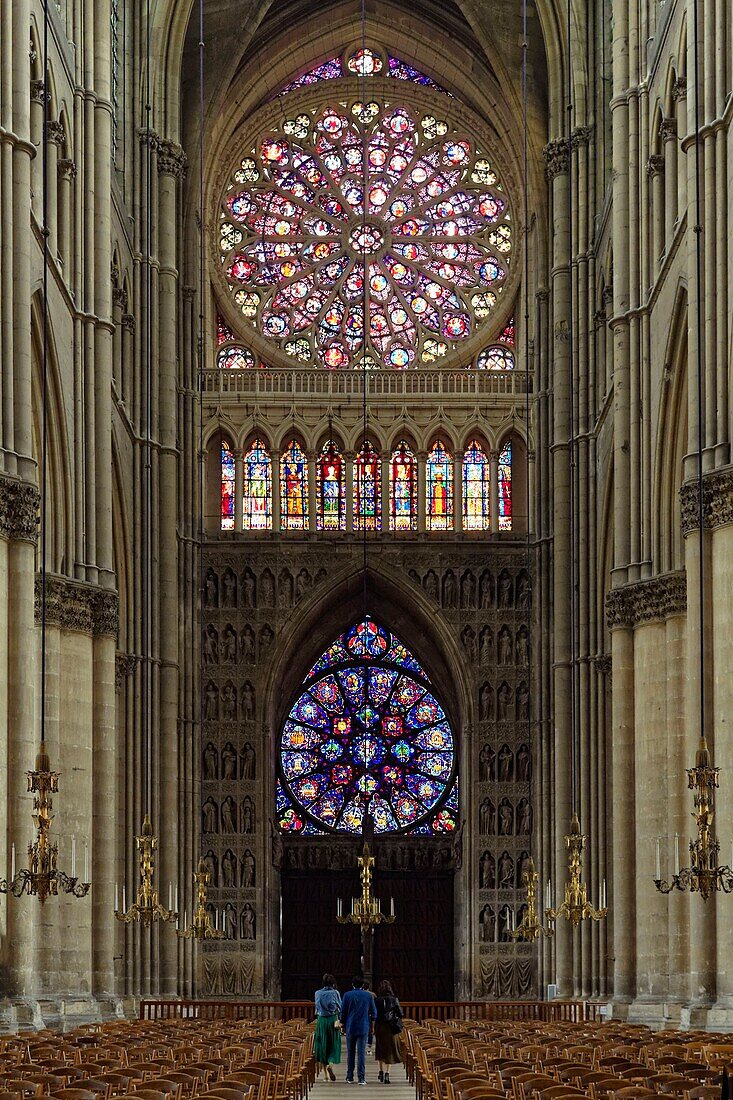 Frankreich, Marne, Reims, Kathedrale Notre Dame, von der UNESCO zum Weltkulturerbe erklärt, die große Rose