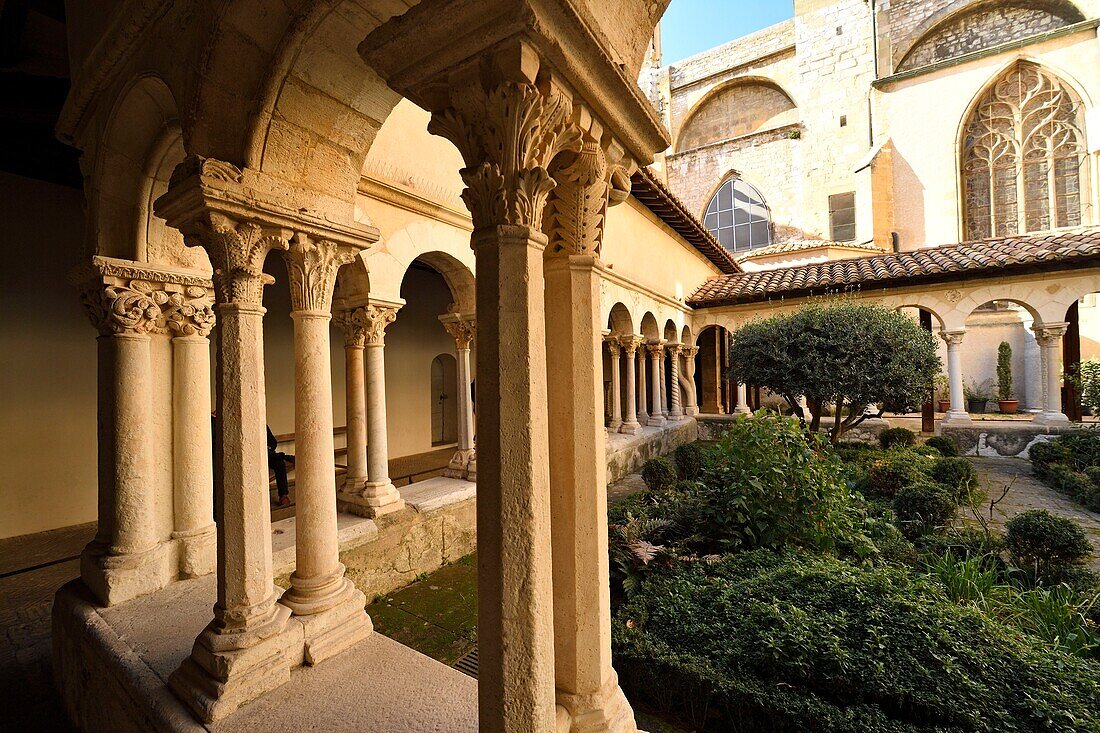 Frankreich, Bouches du Rhone, Aix en Provence, Kathedrale Saint Sauveur, romanischer Kreuzgang aus dem Ende des 12.