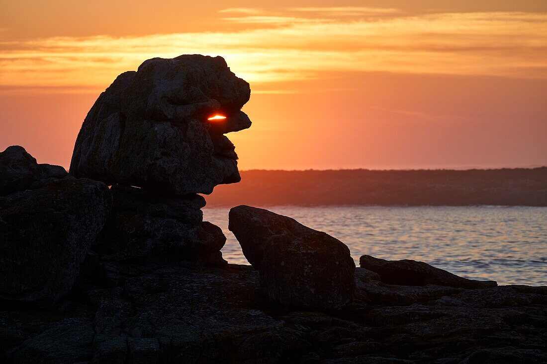 Frankreich, Finistere, Iroise Meer, Iles du Ponant, Parc Naturel Regional d'Armorique (Regionaler Naturpark Armorica), Ile de Sein, mit der Bezeichnung Les Plus Beaux de France (Das schönste Dorf Frankreichs) (Luftaufnahme)