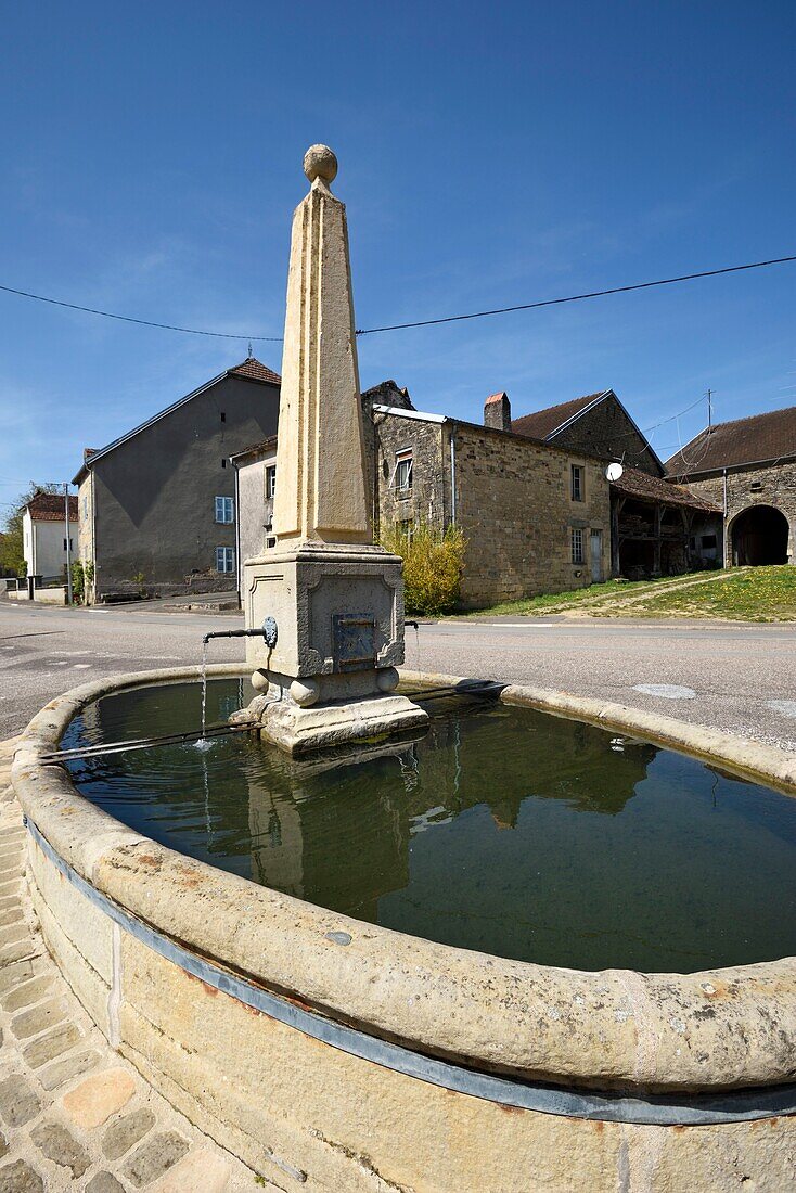 France, Haute Saone, Montigny les Cherlieu, Place de la Fontaine, fountain