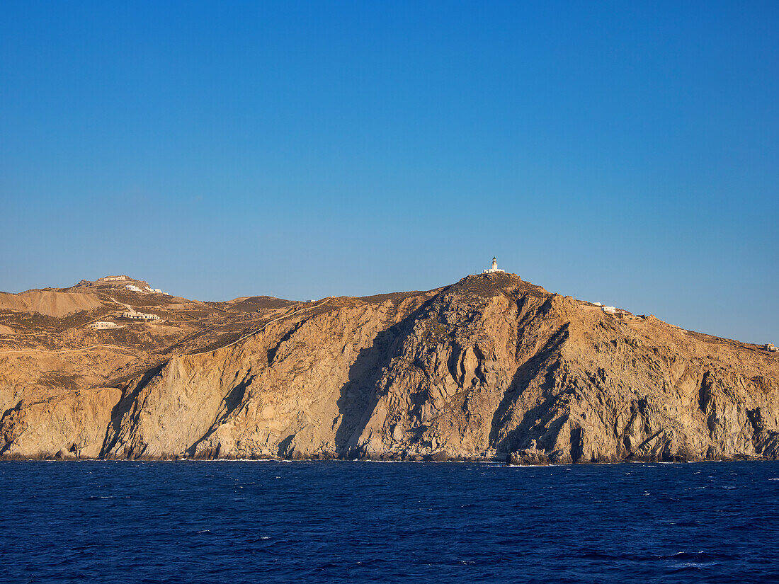 View towards the Armenistis Lighthouse, Mykonos Island, Cyclades, Greek Islands, Greece, Europe