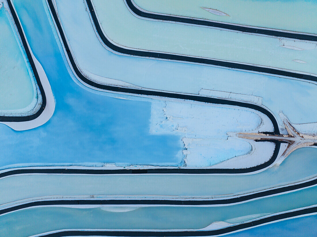 Aerial abstract view taken by drone of Potash Pond during a summer day, Moab, Utah, United States of America, North America