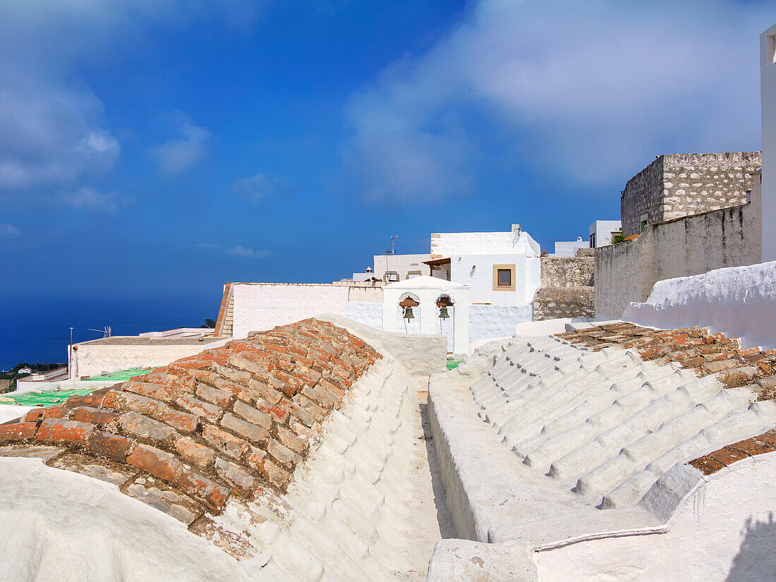 Blick auf die Chora von Patmos, Insel Patmos, Dodekanes, Griechische Inseln, Griechenland, Europa