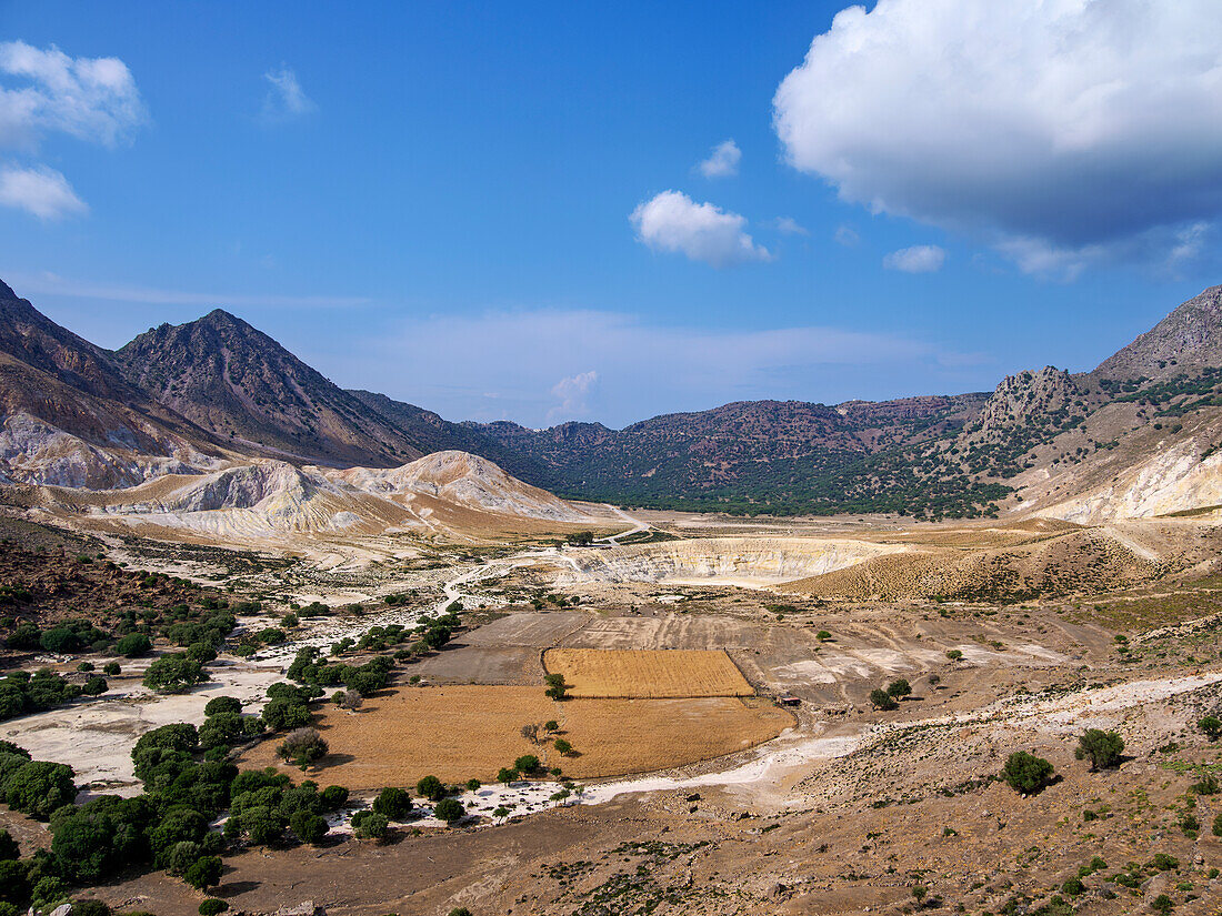 Blick auf den Stefanos-Vulkankrater, Insel Nisyros, Dodekanes, Griechische Inseln, Griechenland, Europa