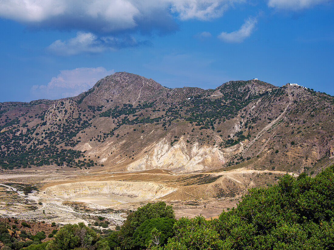 Stefanos Vulkankrater, Blick von oben, Insel Nisyros, Dodekanes, Griechische Inseln, Griechenland, Europa