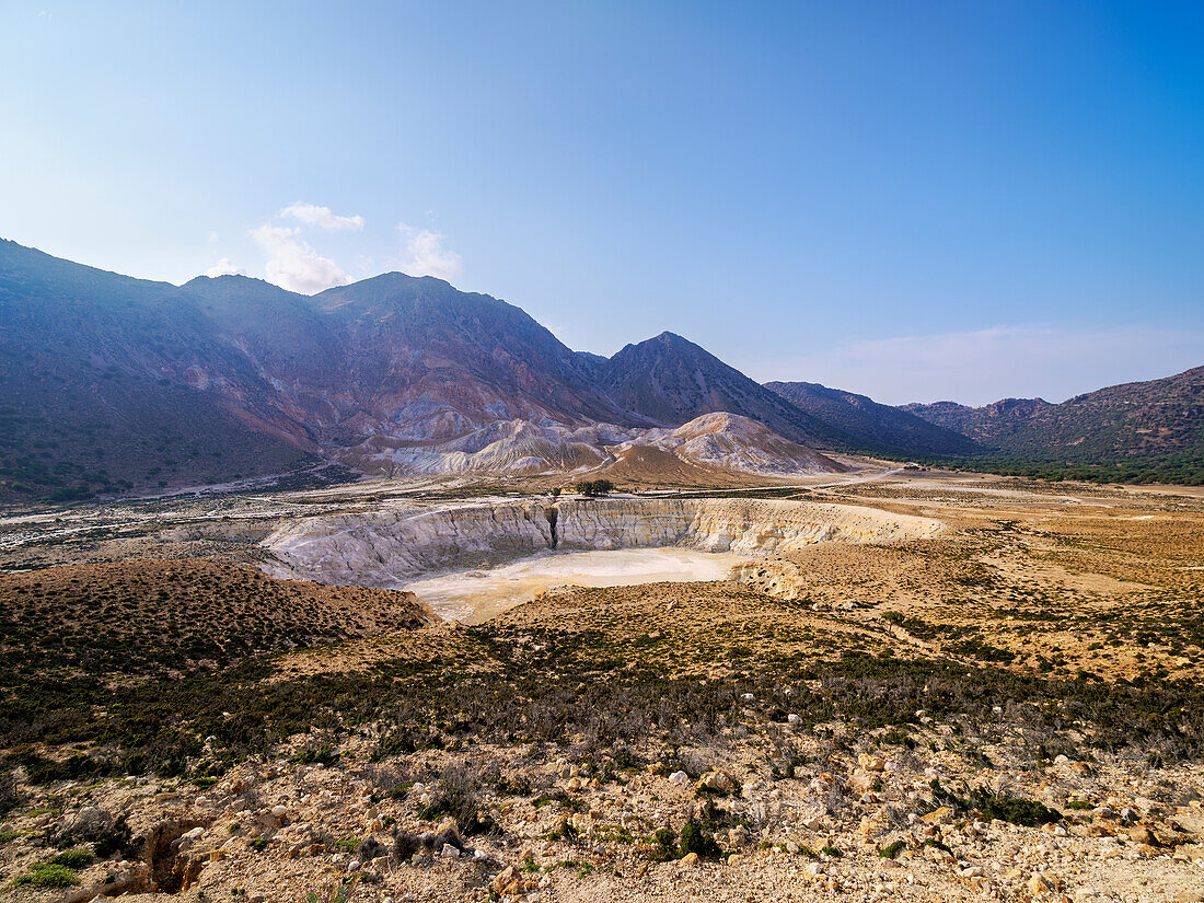 Stefanos Volcano Crater, elevated view, Nisyros Island, Dodecanese, Greek Islands, Greece, Europe