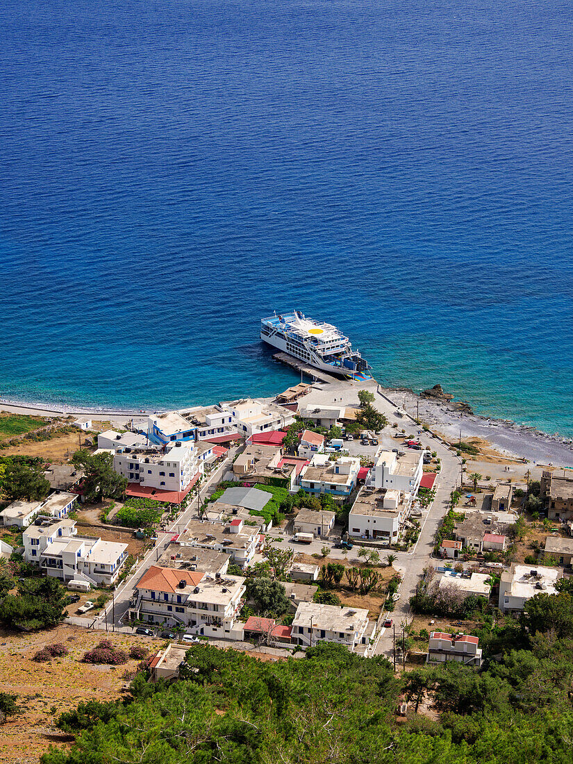 Agia Roumeli, elevated view, Chania Region, Crete, Greek Islands, Greece, Europe