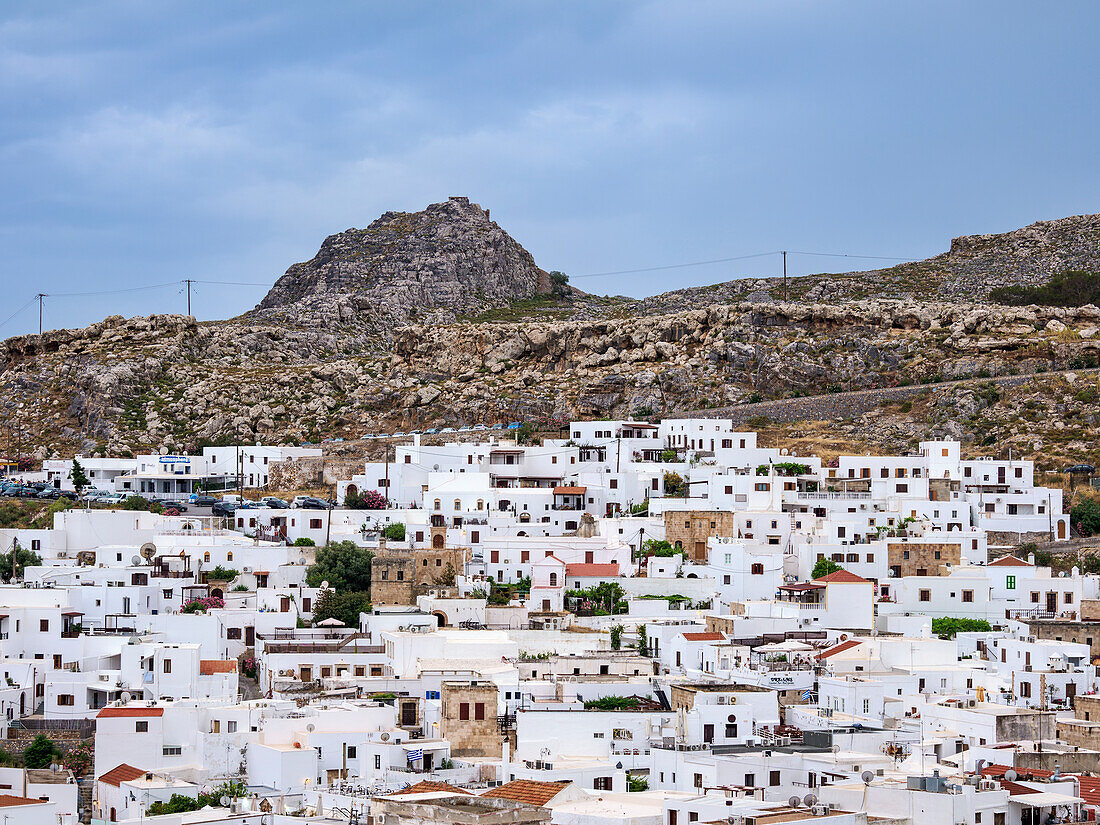 Lindos Village, elevated view, Rhodes Island, Dodecanese, Greek Islands, Greece, Europe