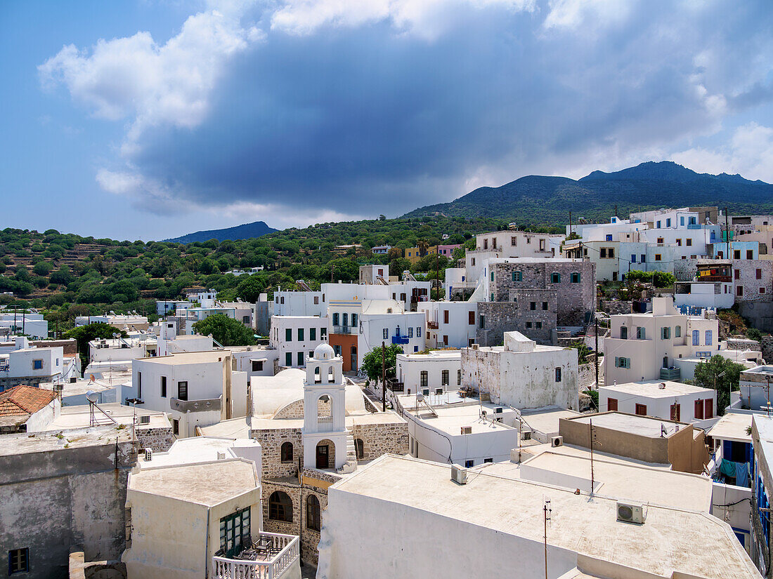 Mandraki Town, elevated view, Nisyros Island, Dodecanese, Greek Islands, Greece, Europe