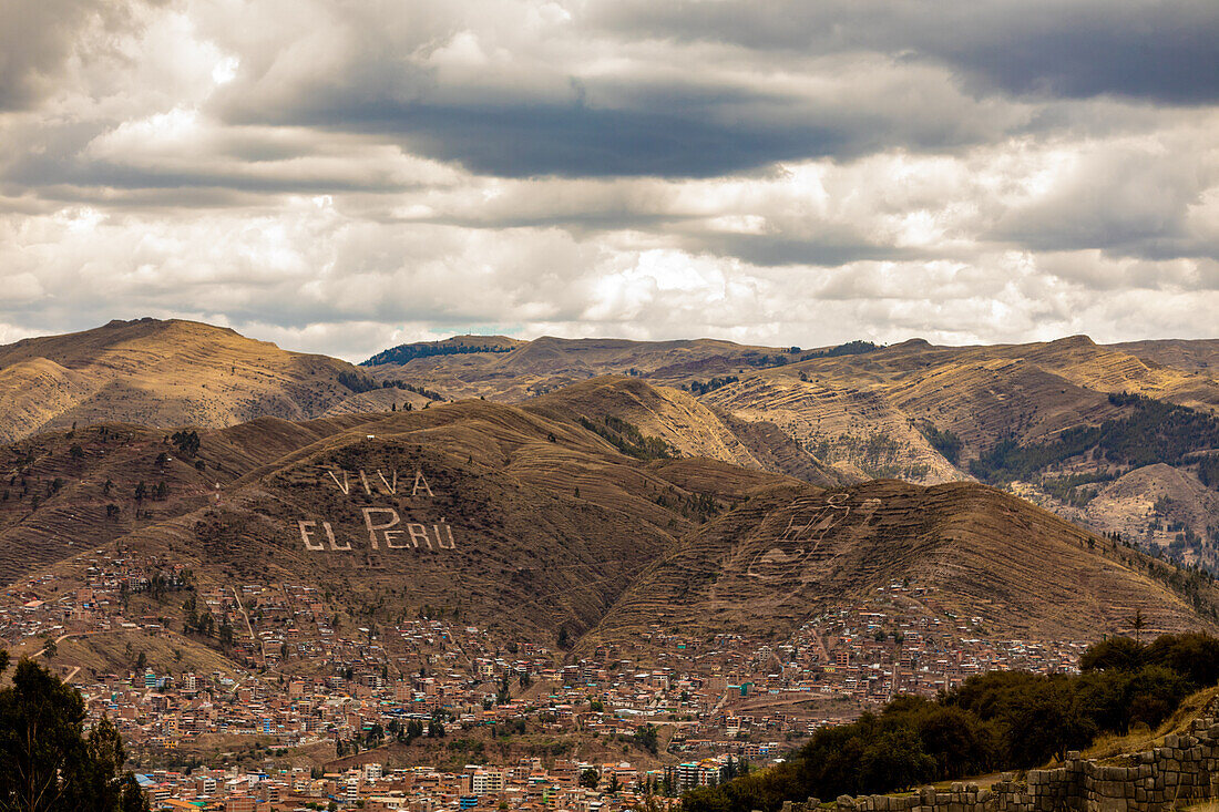 Viva el Peru on foothills in Cusco, Peru, South America