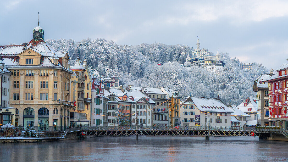 Luzern an einem Wintermorgen, Luzern, Schweiz, Europa