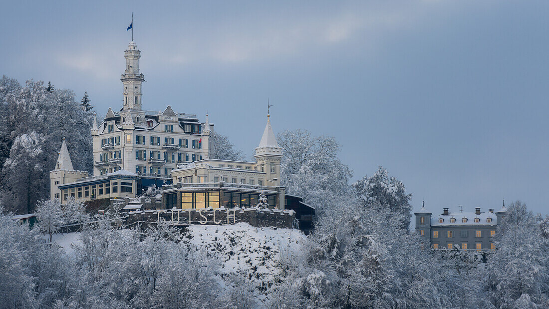 Chateau Gutsch in winter, Lucerne, Switzerland, Europe