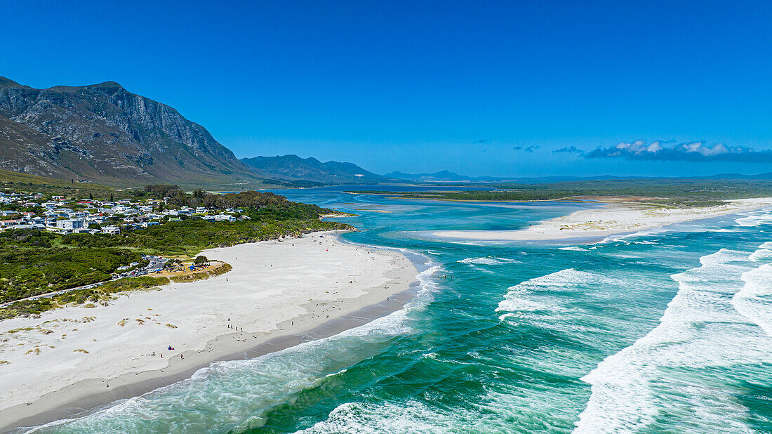 Aerial of the Klein River Lagoon, Hermanus, Western Cape Province, South Africa, Africa