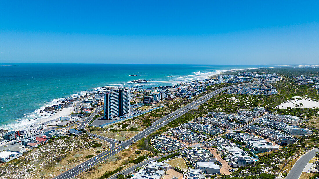 Aerial of Bloubergstrand Beach, Table Bay, Cape Town, South Africa, Africa