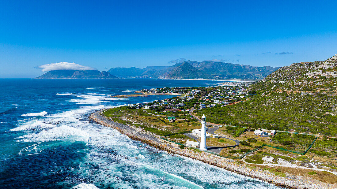 Aerial of Slangkop Lighthouse, Cape Town, Cape Peninsula, South Africa, Africa