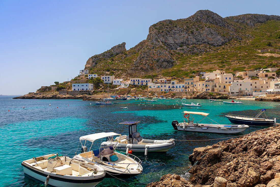 Insel Levanzo, Cala Dogana, Ägadische Inseln, Provinz Trapani, Mittelmeer, Sizilien, Italien, Mittelmeer, Europa