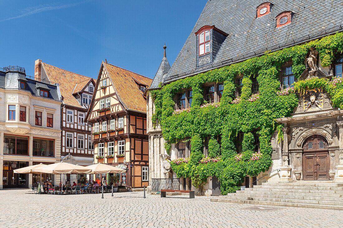 Market Place with Town Hall, Quedlinburg, Harz, Saxony-Anhalt, Germany, Europe