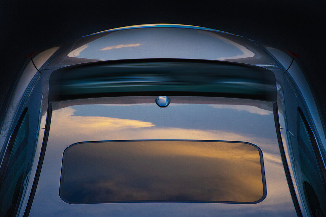 High angle view of car at sunset