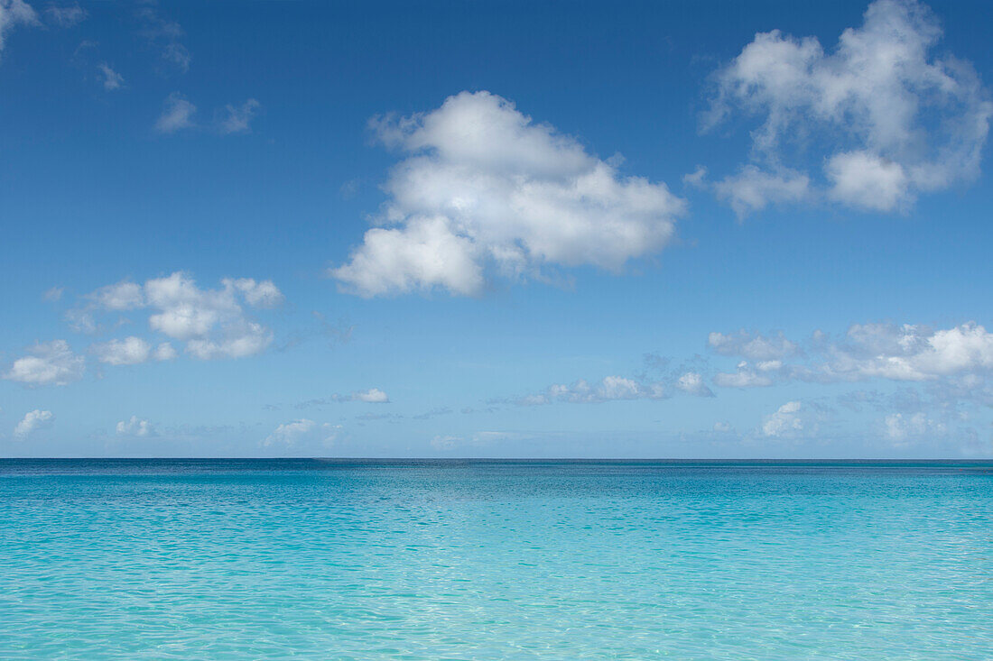 USA, Virgin Islands, Puffy clouds over calm Caribbean Sea