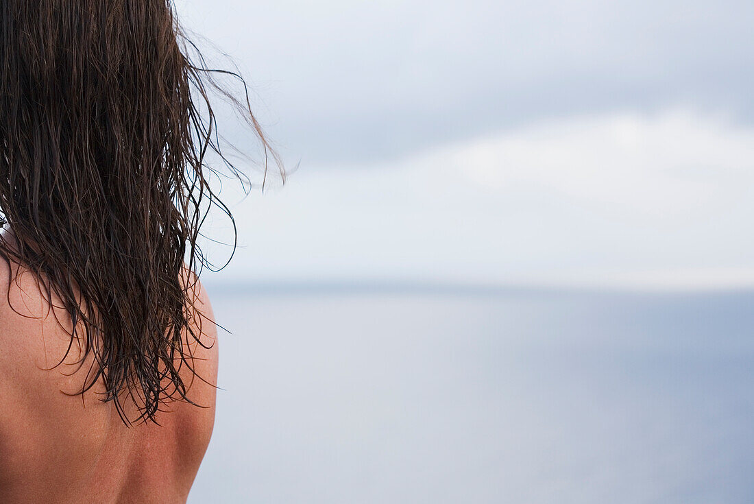 Woman enjoying view of Caribbean Sea, US Virgin Islands, USA