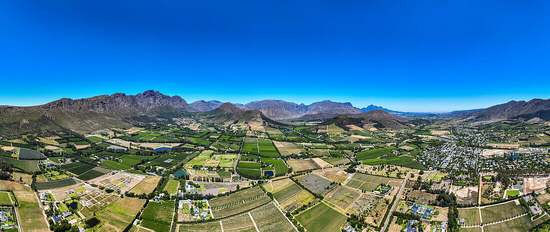 Panorama of Franschhoek, wine area, Western Cape Province, South Africa, Africa