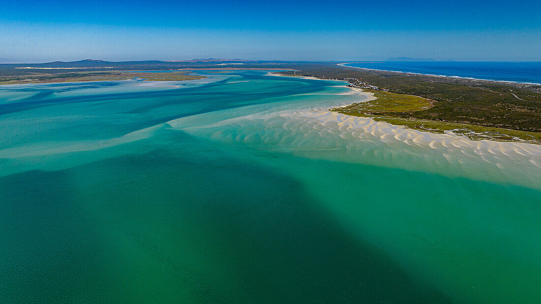 Luftaufnahme des Meeresschutzgebiets Langebaan-Lagune, Westküsten-Nationalpark, Westkap-Provinz, Südafrika, Afrika