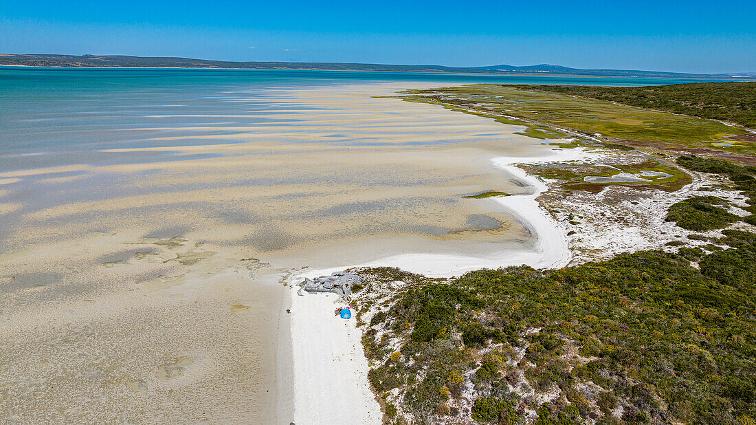 Luftaufnahme des Meeresschutzgebiets Langebaan-Lagune, Westküsten-Nationalpark, Westkap-Provinz, Südafrika, Afrika