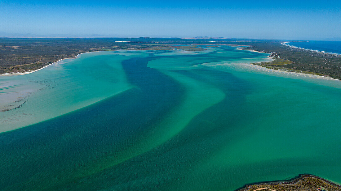 Luftaufnahme des Meeresschutzgebiets Langebaan-Lagune, Westküsten-Nationalpark, Westkap-Provinz, Südafrika, Afrika