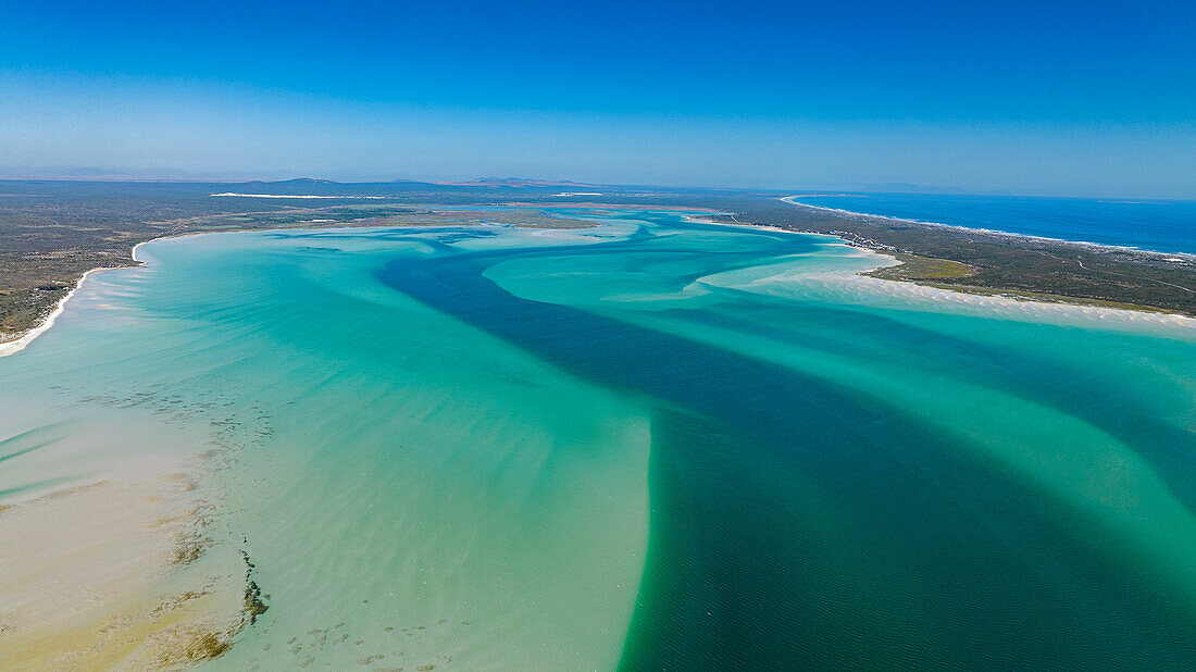 Luftaufnahme des Meeresschutzgebiets Langebaan-Lagune, Westküsten-Nationalpark, Westkap-Provinz, Südafrika, Afrika