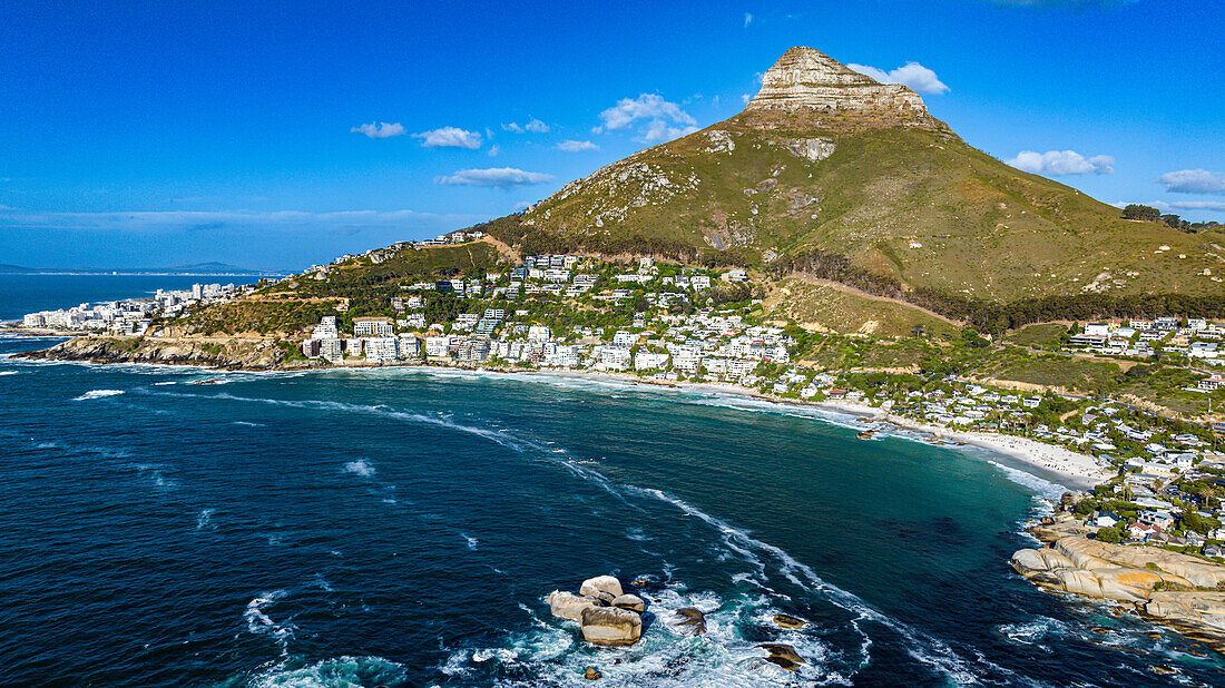 Aerial of the Lion's Head and Camps Bay, Cape Town, South Africa, Africa