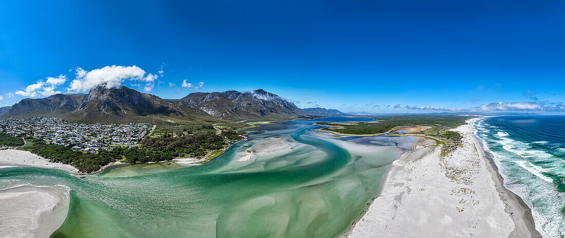 Panorama of the Klein River Lagoon, Hermanus, Western Cape Province, South Africa, Africa