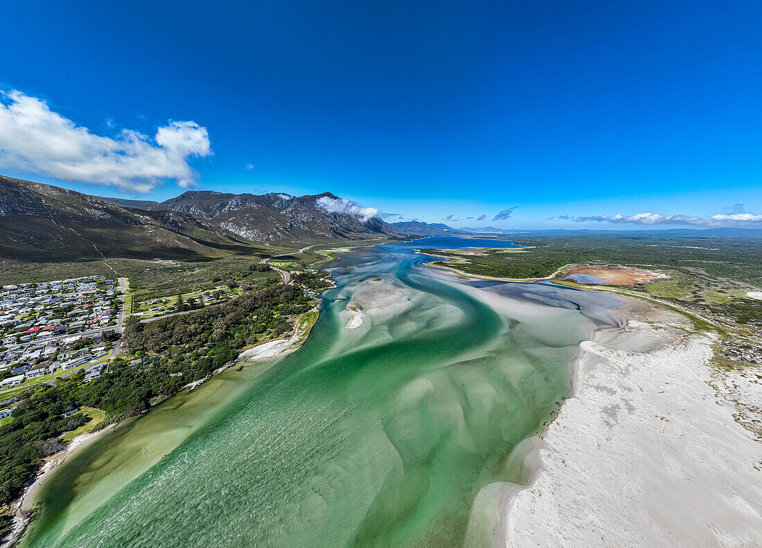 Panorama of the Klein River Lagoon, Hermanus, Western Cape Province, South Africa, Africa