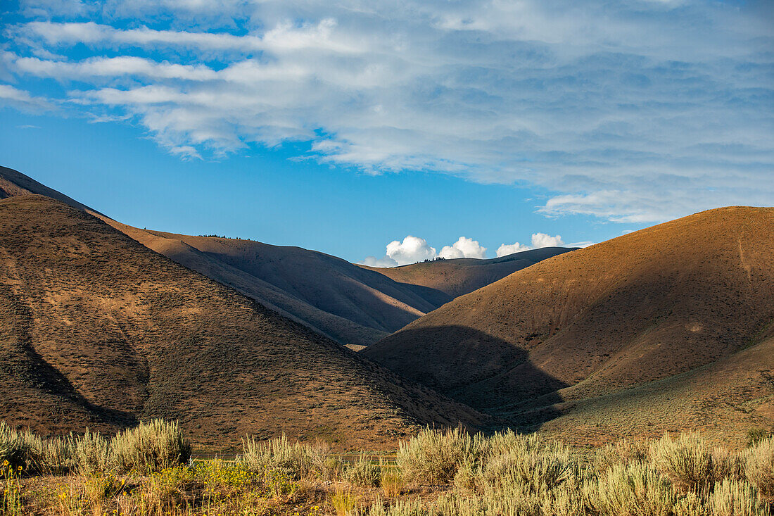 USA, Idaho, Bellevue, Late afternoon sun on foothills