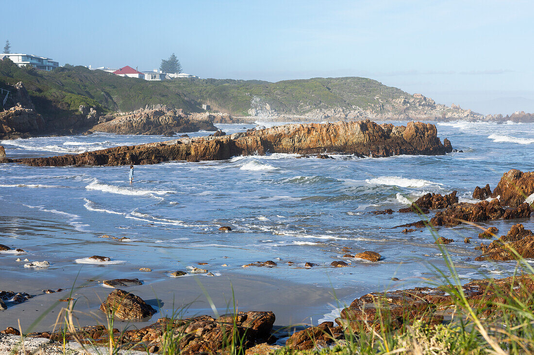 South Africa, Hermanus, Waves washing against rocks on Kammabaai Beach