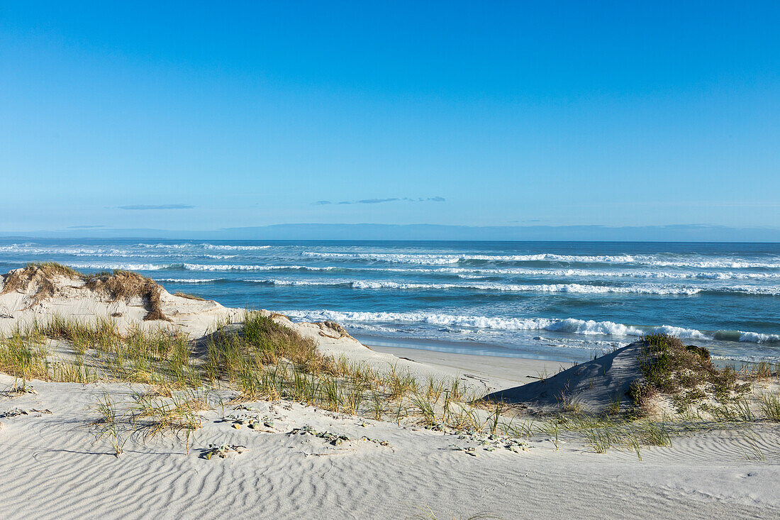 South Africa, Hermanus, Sandy beach and sea in Walker Bay Nature Reserve