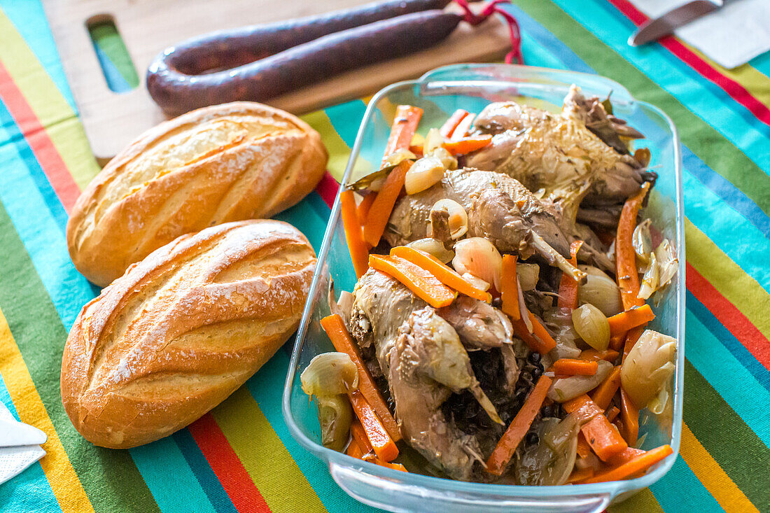 Traditional Escabeche De Perdiz With Bread on Table