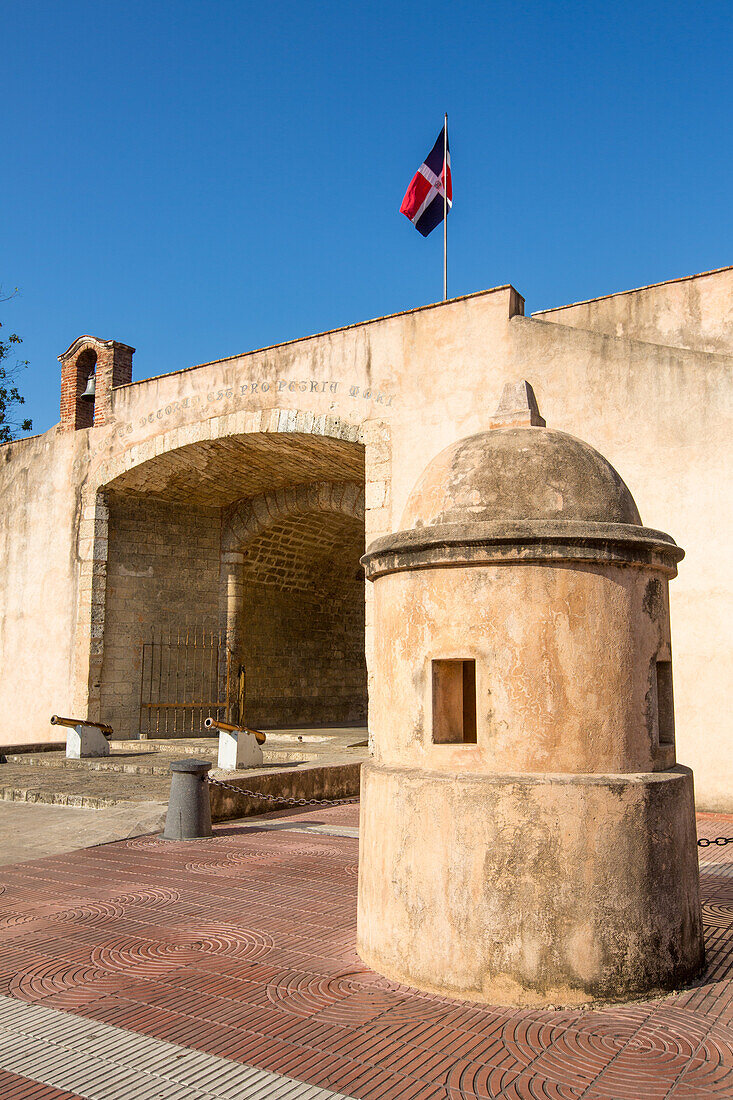 La Puerta del Conde or the Count's Gate in the defensive wall around the colonial city of Santo Domingo, Dominican Republic. UNESCO World Heritage Site of the Colonial City of Santo Domingo.