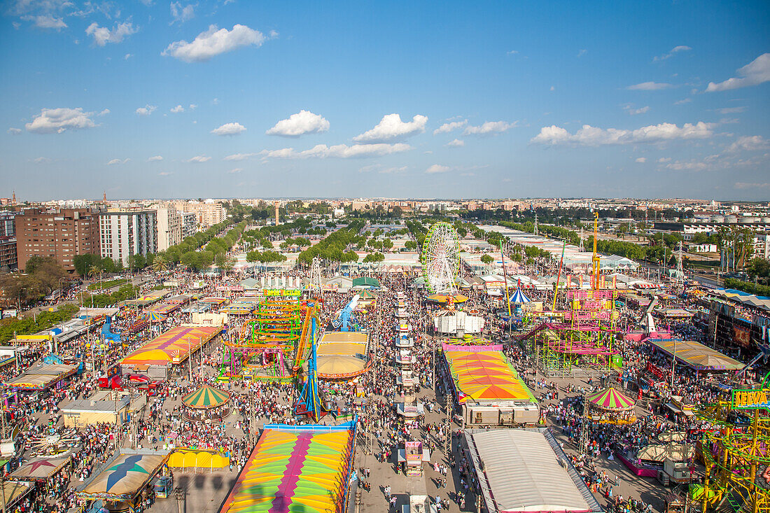 Bustling April Fair in Sevilla, Daytime Aerial View