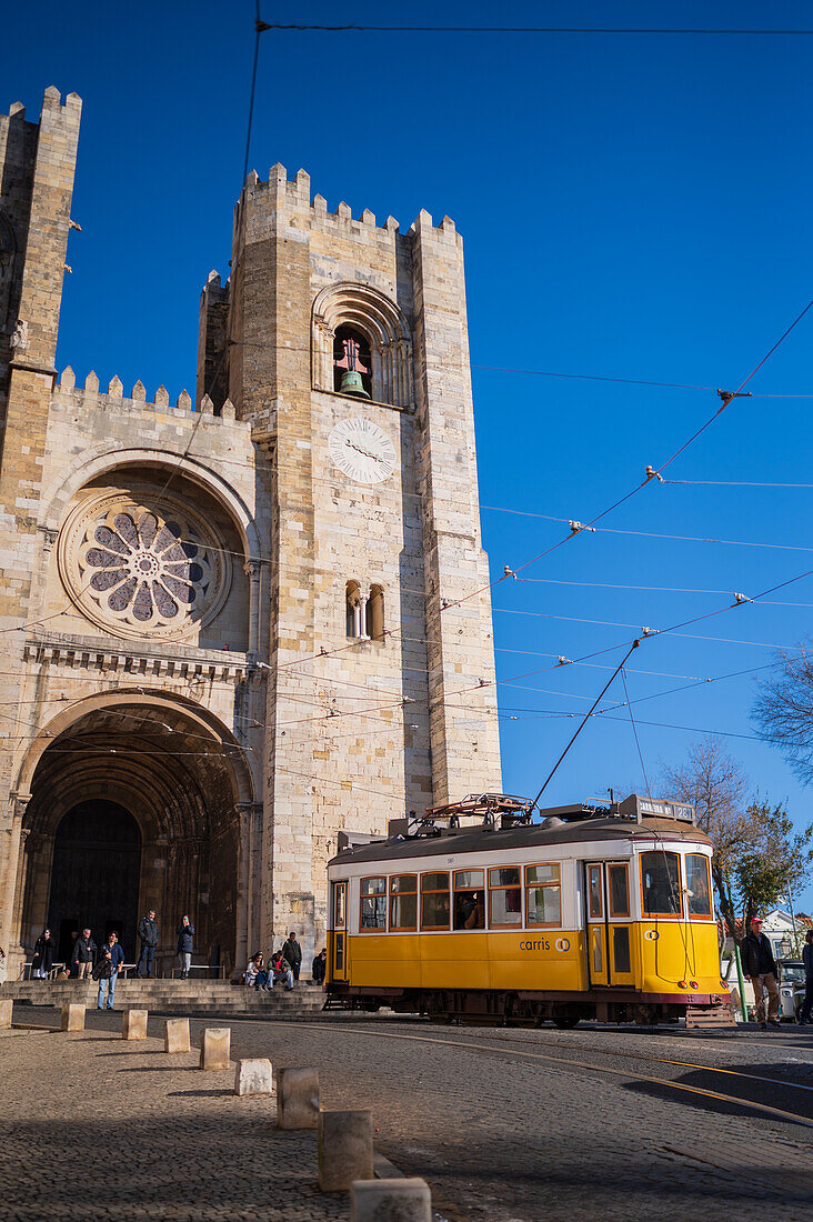 Tram in the streets of Lisbon