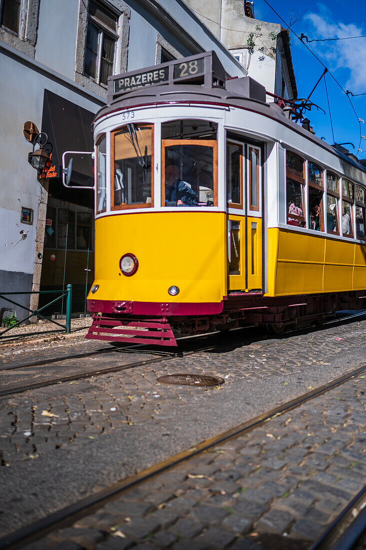 Tram in the streets of Lisbon